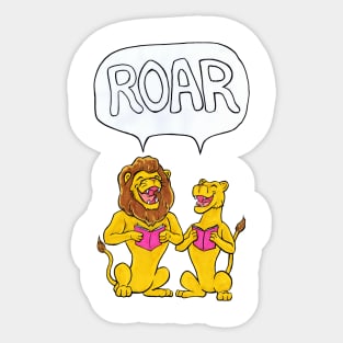 Vintage Style Happy Roaring Lions- Caroling Big Cats Sticker